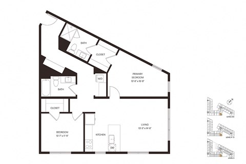 Floor plan for 2 beds, 2 baths, 1164 sqft